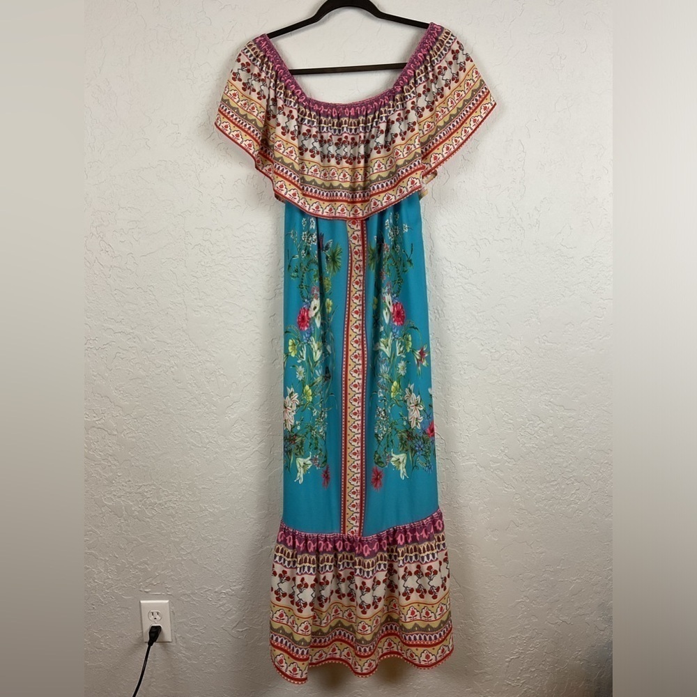 Women’s Umgee Maxi Off Shoulder Floral Dress Size Medium Ruffle Top
